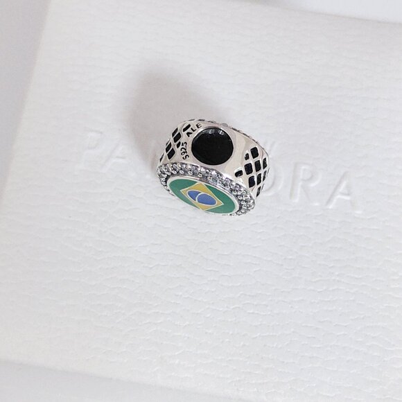 Pandora Brazil Flag Bead Charm Bracelet Pendant S925 Silver with box - Picture 6 of 8